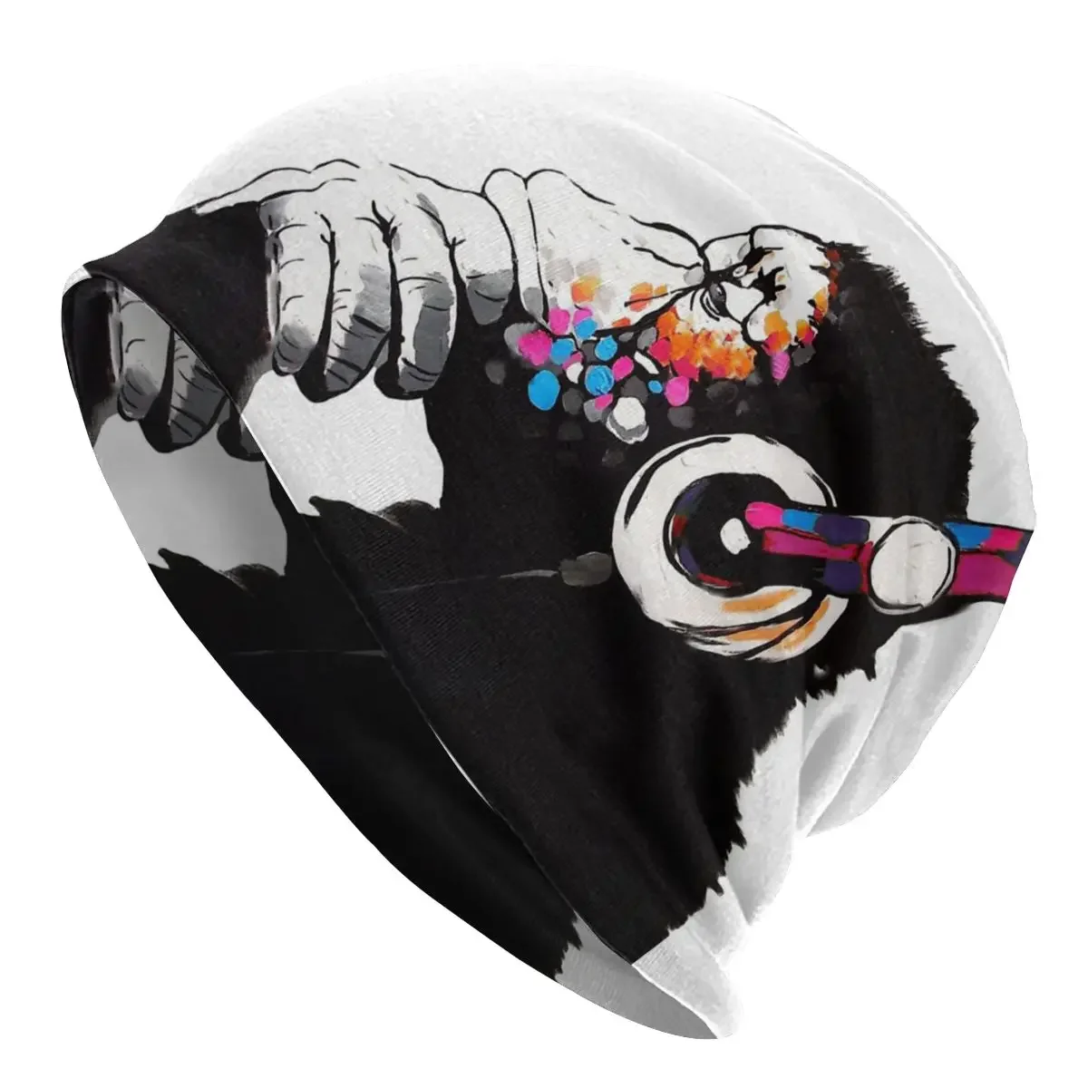 Thinker Monkey DJ с наушниками Бэнкси Граффити Унисекс Капот Зимние теплые шапки в стиле