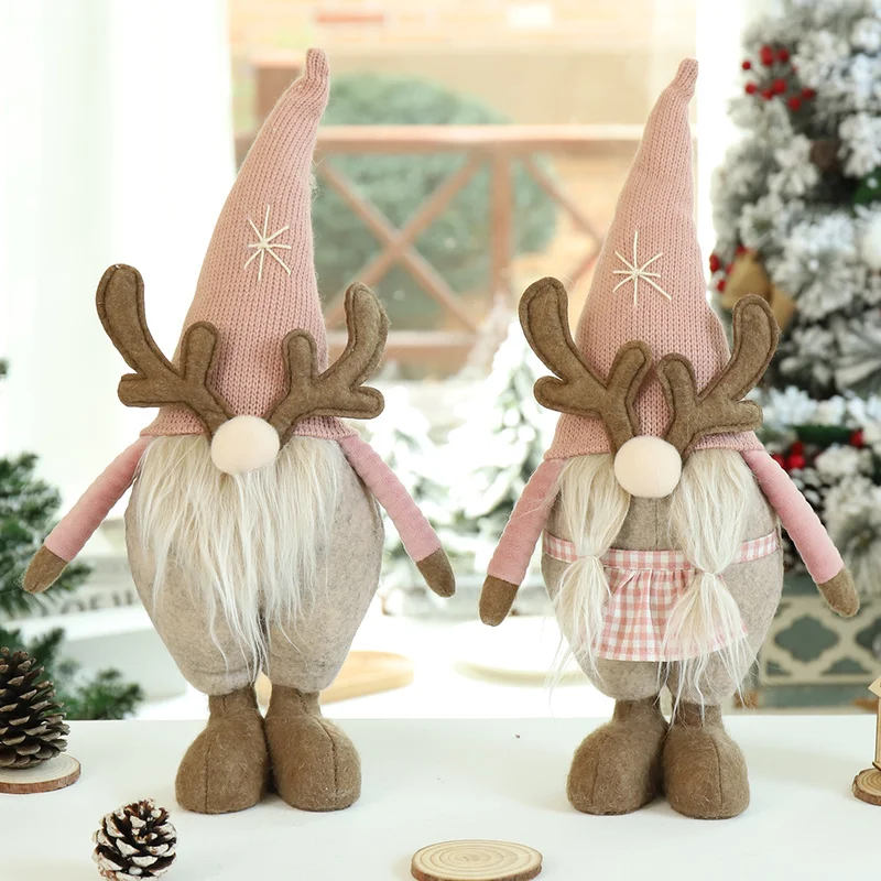 

2023 Antlers Gnomes Plush Dolls Christmas Table Ornaments Room Decoration New Year Xmas Mall Hotel Celebration Party Kids Gifts