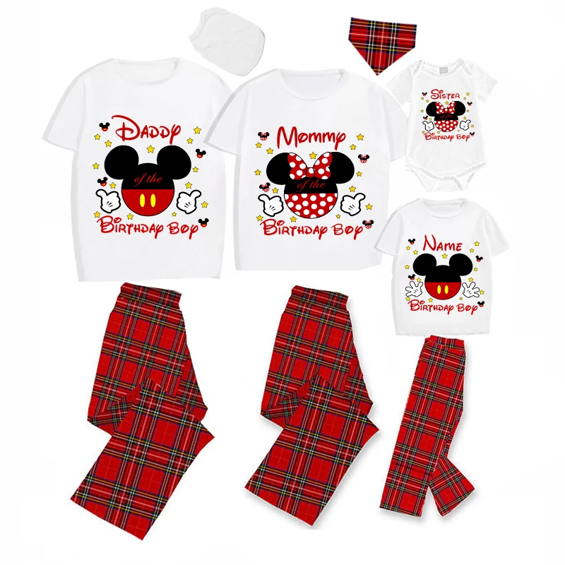 Family Matching Pajamas Exclusive Design Name Custom Birthday Celebration For Boys Cartoon Mice Gray Pajamas Set