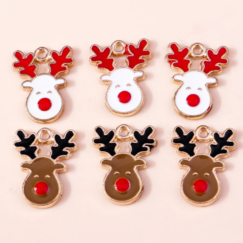 

10pcs Cute Christmas Charms Enamel Animal Deer Antlers Charms Pendants for Making DIY Earrings Necklaces Crafts Jewelry Findings