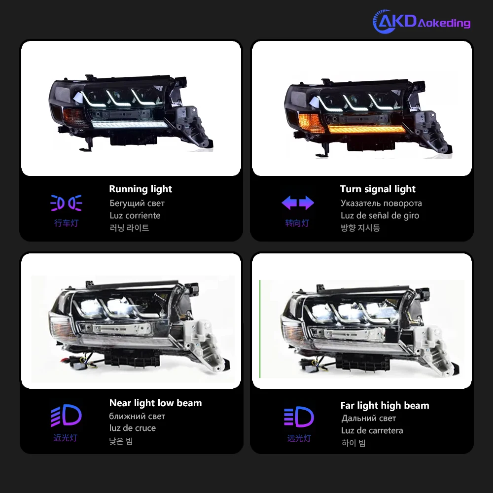 Фара AKD для Toyota Land Cruiser головная фара 2016-2020 фары LC200 DRL сигнал поворота дальний свет