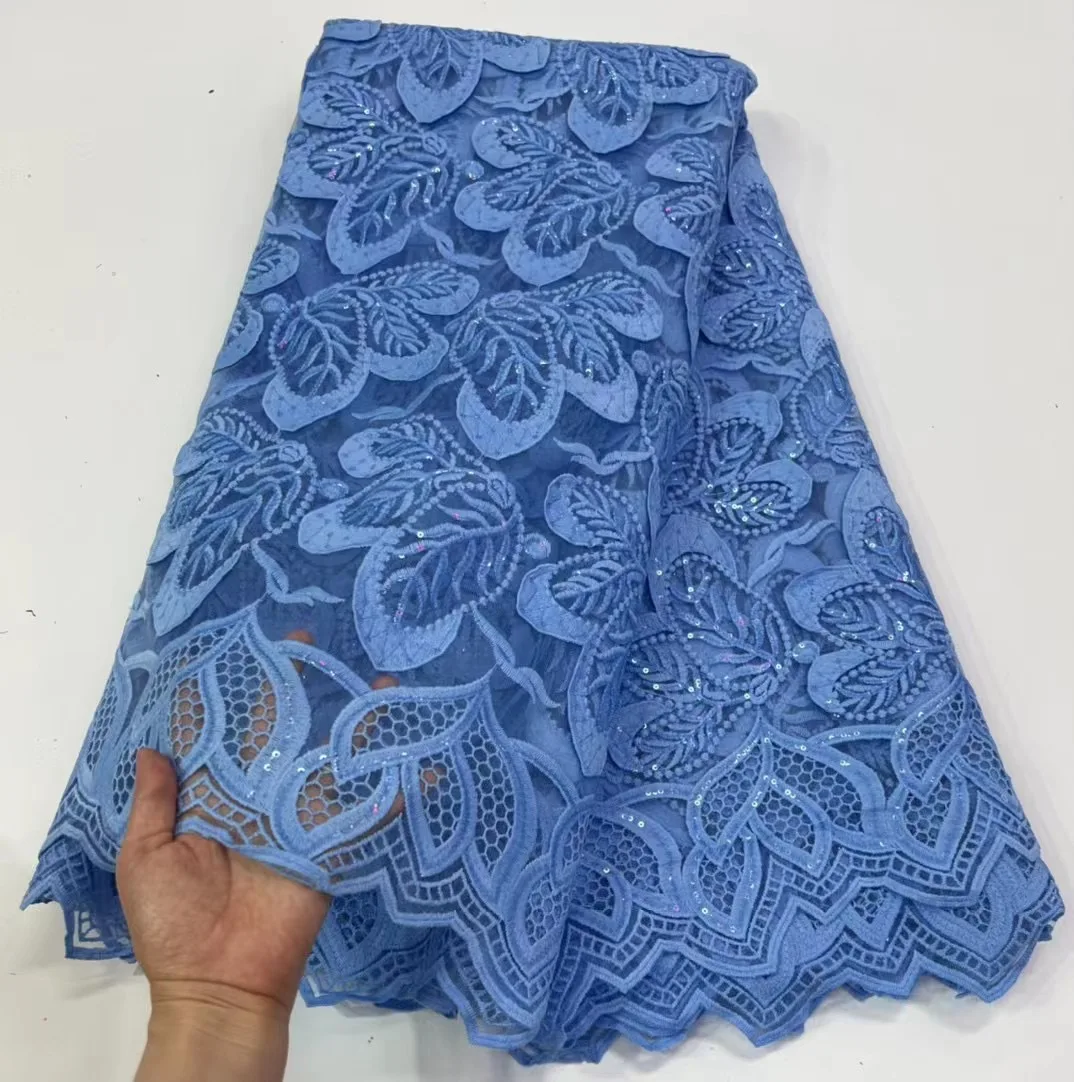 

Sky Blue African Cord Lace Fabric 2022 High Quality Nigerian Embroidery Milk Silk Lace Party Fabric French Lace Fabric KHD22154