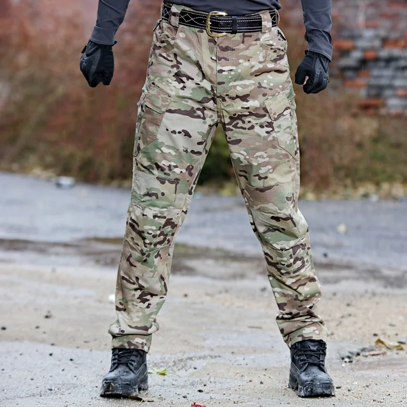 

IX7 Waterproof Tactical Pants Men's Camouflage Overalls Outdoor Multi Pocket Cargo Pants Wear-resistant Training Softshell Pants