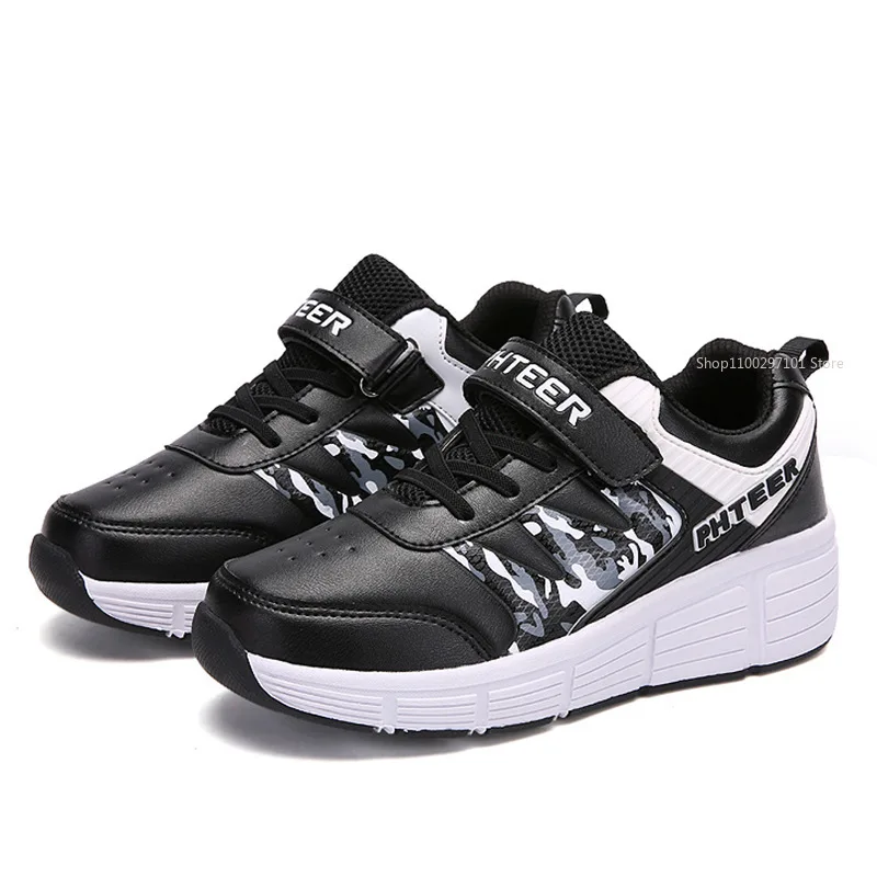 

Adult Boys Students Girls Wheeled Sports Shoes Single Roller Roller Shoes Double Wheels Pu Leather Roller Skates Adjustable