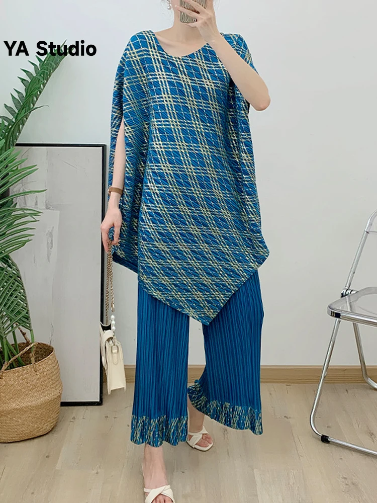 

[YA Studio] Pleated Set 2023 Autumn Women's Gold Stamping Loose New Style Tea Break Summer 2023