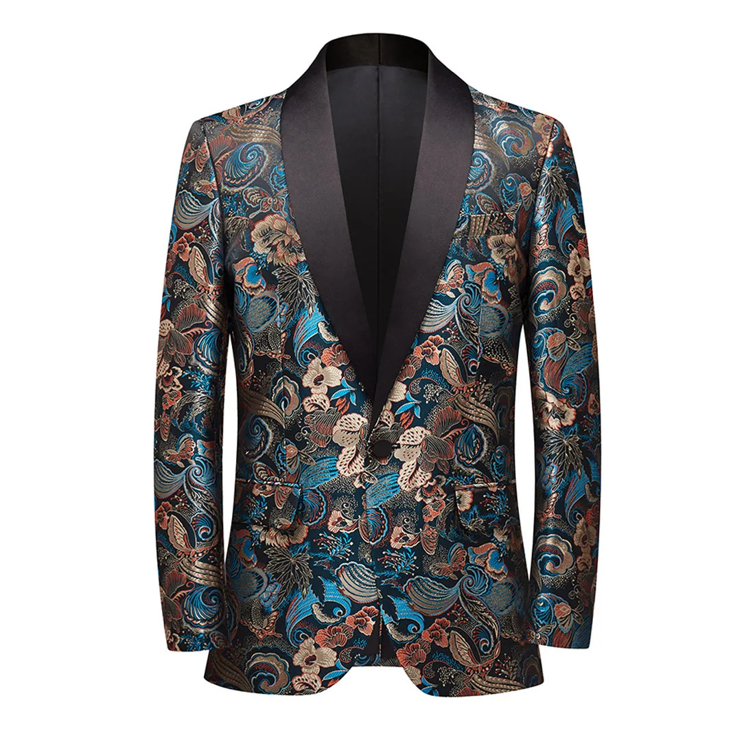 Mens Floral Suit Jacket One Button Stylish Jacquard Dinner Jacket Tuxedo Blazer Men Wedding Party Prom Stage Costume Homme 3XL