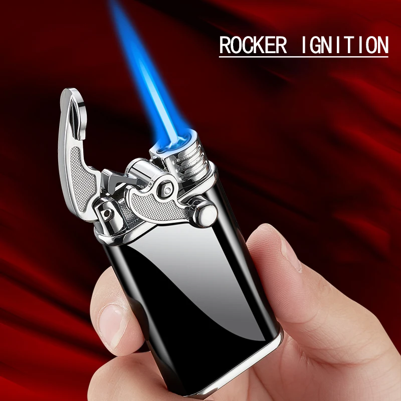 

New Windproof Rocker Jet Torch Turbo Lighter Clock Creative Metal Inflatable Butane Smoking Accessories Lighters Gadgets for Men