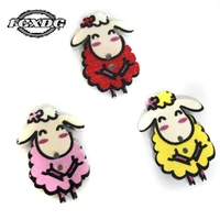 mixed 50pcs 2 holes wooden decorative buttons cartoon painting sheep button for sewing clothing crafts scrapbooking accessories