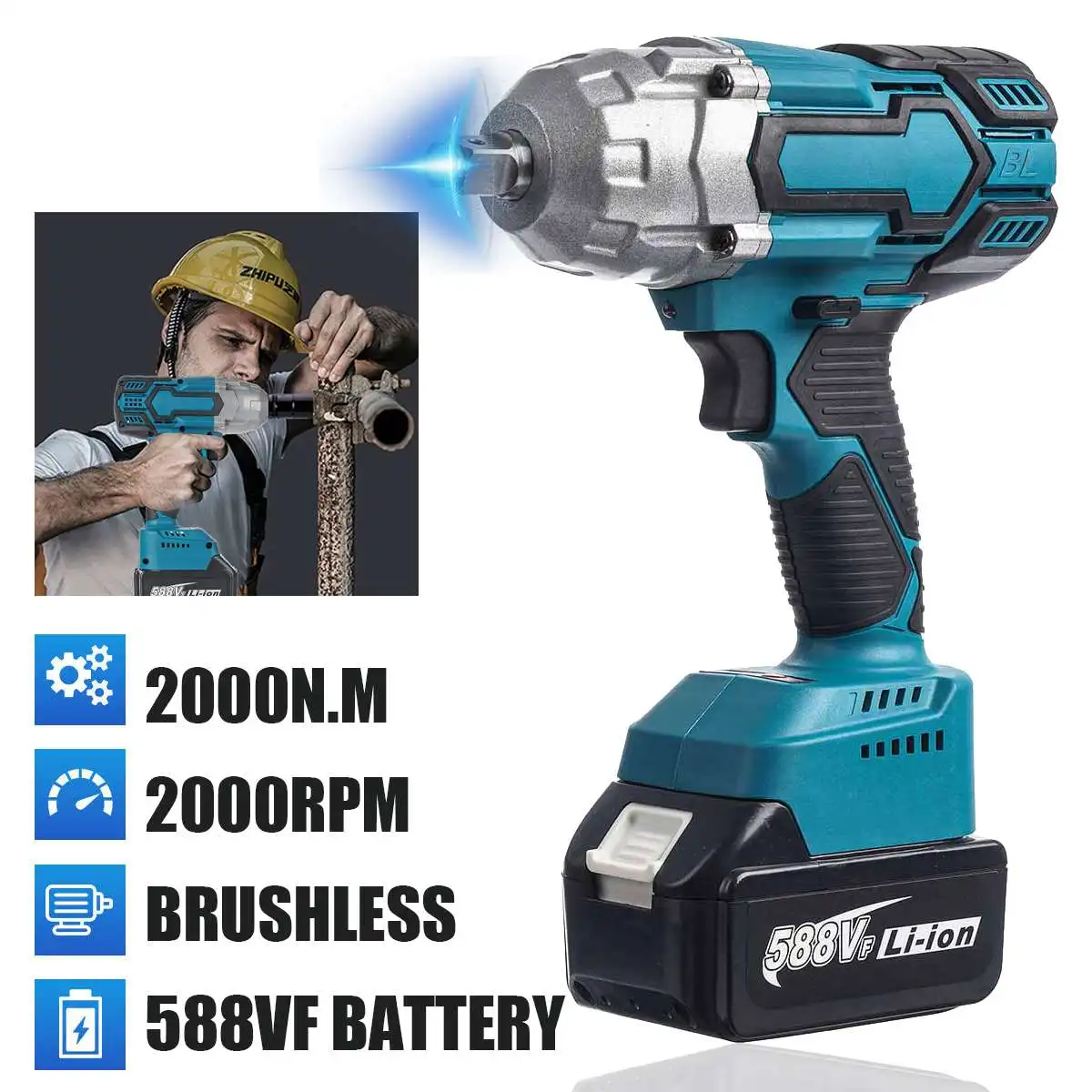 

2022 Новый бесщеточный Электрический ударный гайковерт 1/2 нм дюйма торцевой Электроинструмент 588Vf литиевый аккумулятор светодиодный ная ада...