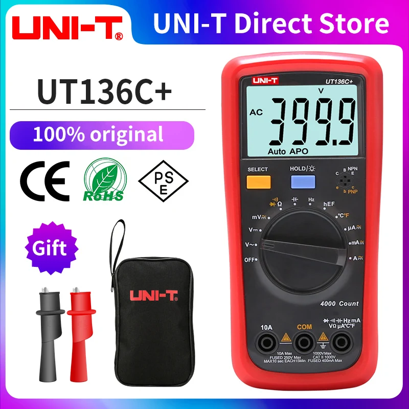 

UNI-T UT136B+/UT136C+ Multimeter Digital multimeter tester AC DC Voltmeter Ammeter Ohm capacitance HFE Diode/transistor tester