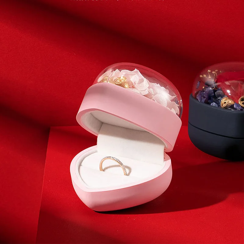 Heart Shaped Eternal Flower Ring Box Lovely Jewelry Box Organizer for Wedding/proposal Jewelry Packaging Valentine's Day Gift
