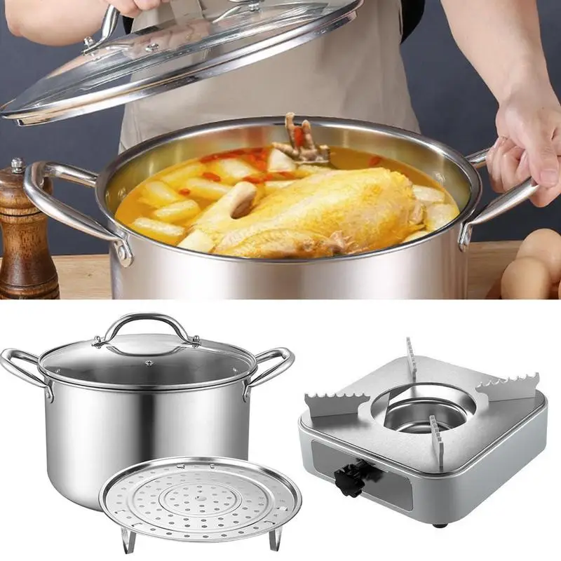 

Camping Stove Pot Set Stainless Steel Spirit Burner Stove Camping Accessories For Stove Pots Induction Stoves For Hiking Picnic