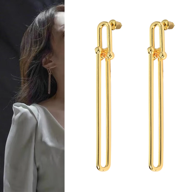 

New Korean Earrings for Women Drop Earrings Huggie Luxury Brand Earring U-shaped Bamboo Charm Drop Earrings