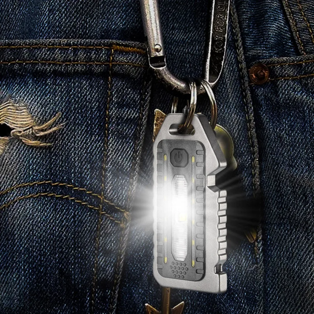 

Camping Hiking Keychain COB Flashlights Pocket Lamp Hammer Whistle Bottle Opener Lighting USB Rechargeable LED Work Lights