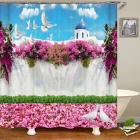 greece landscape shower curtain flowers seaside frabic bathroom curtains waterproof polyester with hooks decor bathtub curtain