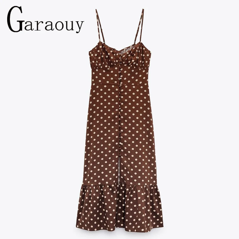 

Garaouy 2022 Summer Retro Midi Linen Dress Sleeveless Backless Spaghetti Straps Beach Long Slip Dresses Vintage Bohemian Women