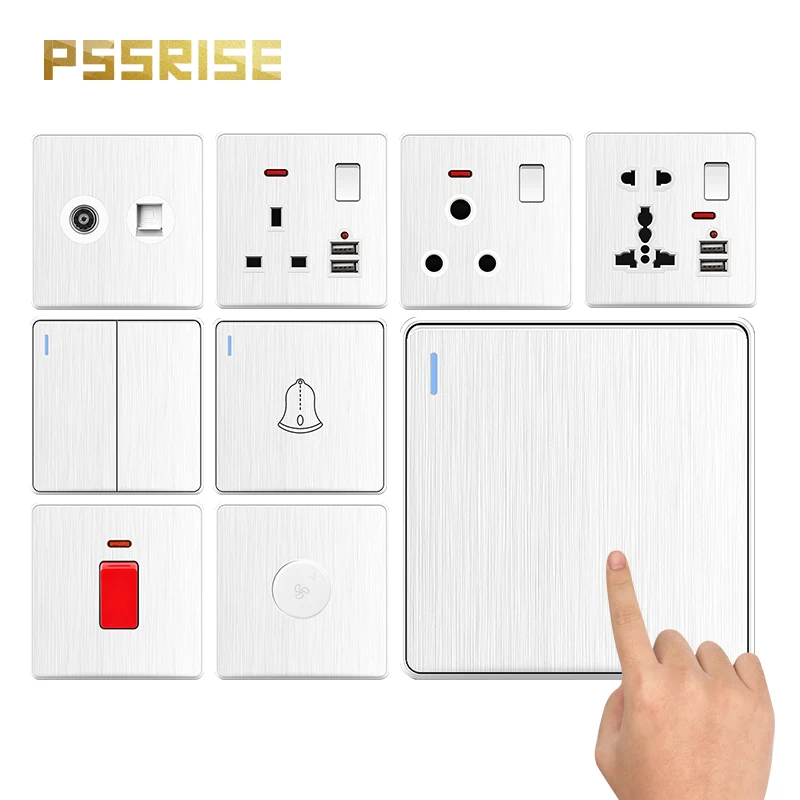 

PSSRISE C85 UK EU Wall Switch Socket with 5V 2.1A USB Charger White Brushed PC Panel Light Switch TV TEL Computer Power Outlet