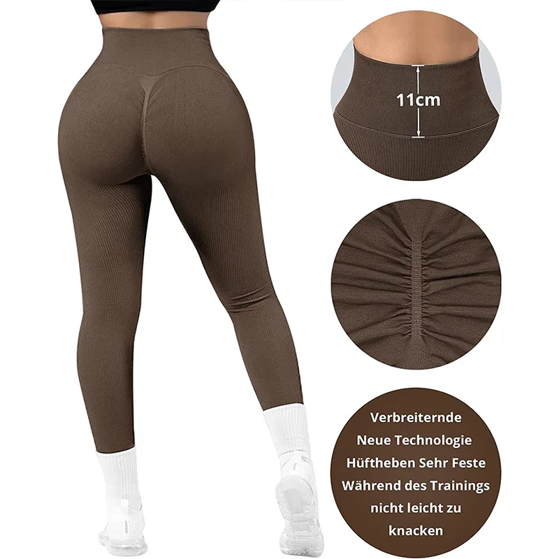 Ribbed Yoga Pants High Waisted Gym Leggings Sport Women Fitness Seamless Female Legging Tummy Control Running Training Tights