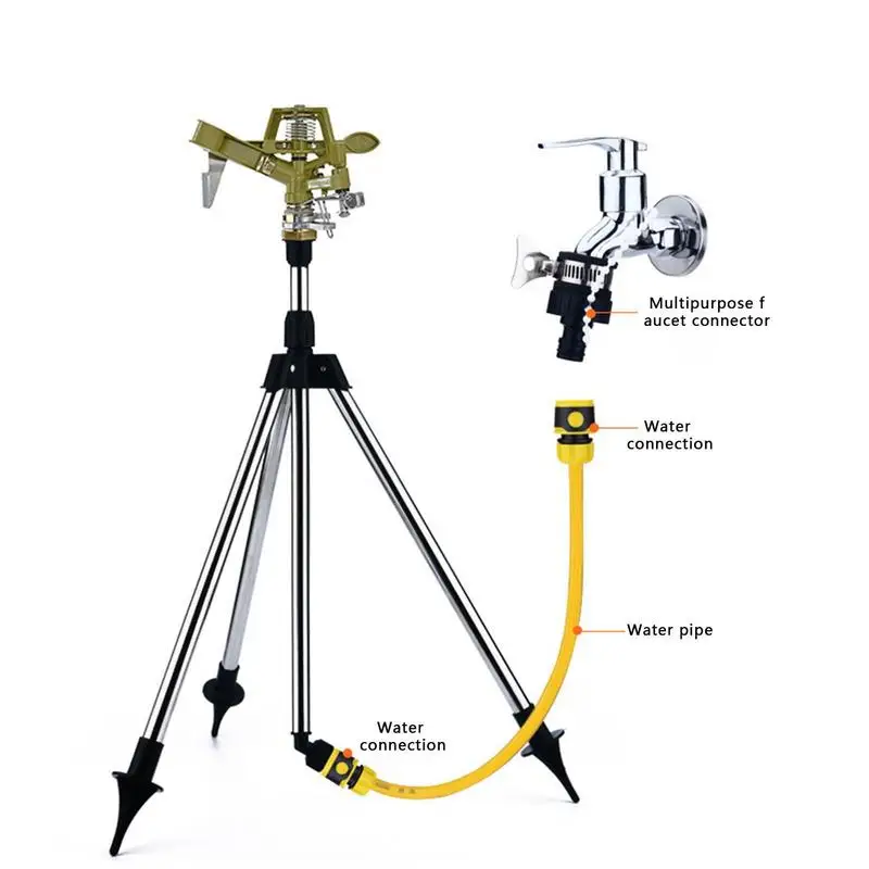 

Garden Sprinkler 360 Degree Coverage Rotating Tripod Sprinkler Garden Irrigation Watering Tripod Bracket Lawn Sprinkler Tool