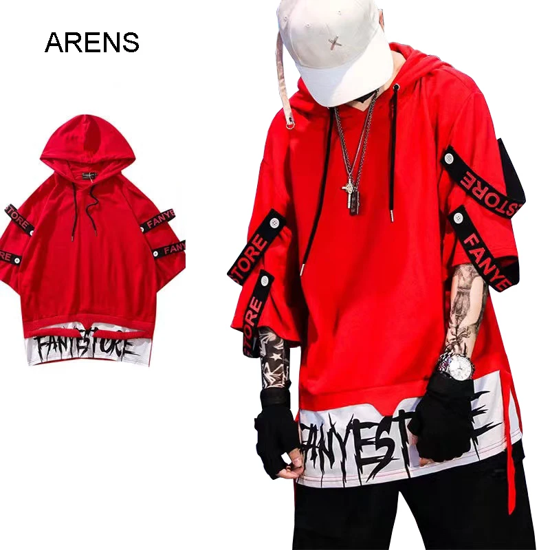 

ARENS Hip Hop T-shirts Men Korean Harajuku Oversized Tops Tee Shirts Japan Tshirt Streetwear Casual Hooded High Street T Shirts