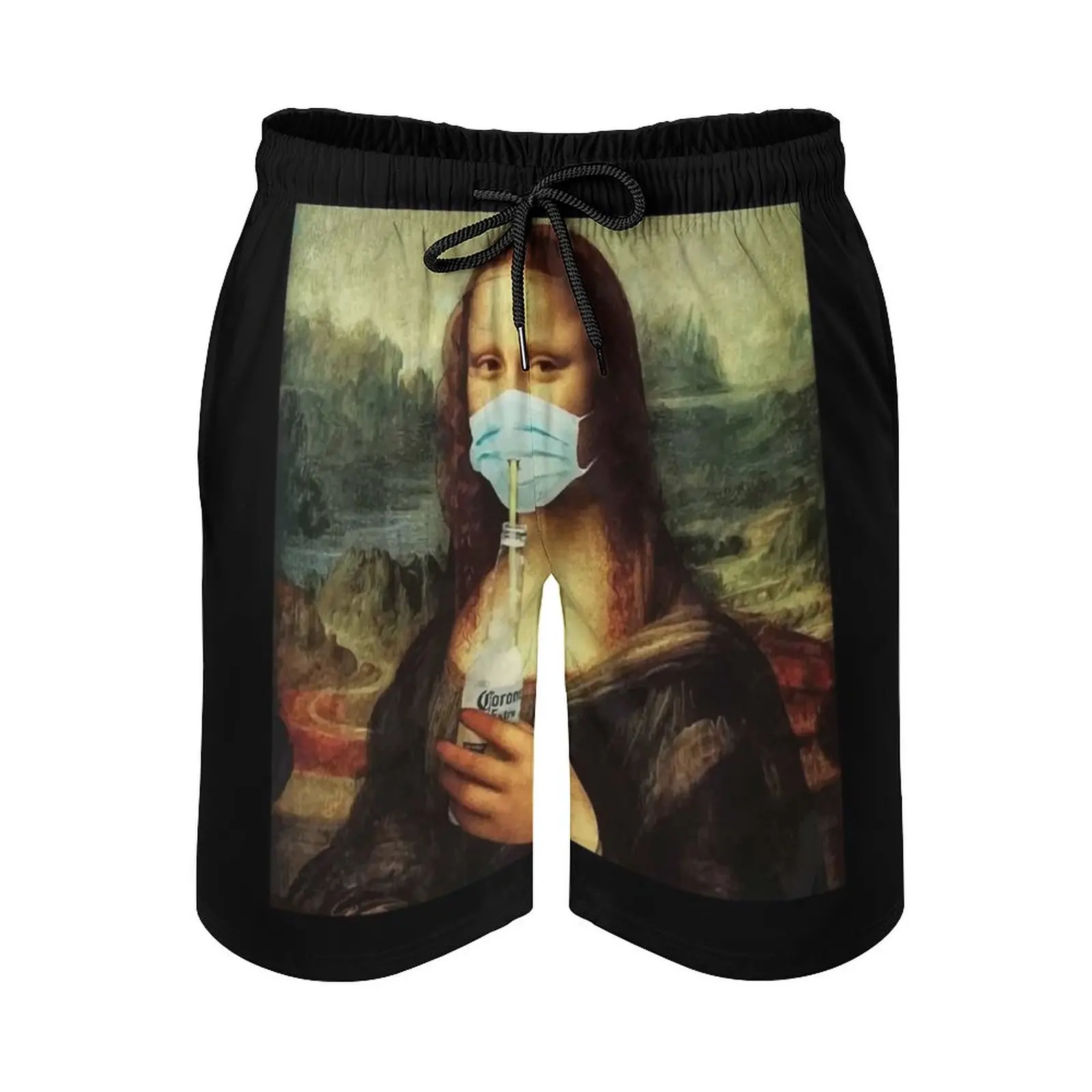 

Mona Lisa Drunk With Mask Men's Sports Short Beach Shorts Surfing Swimming Boxer Trunks Bathing Curb The Portrait Of Lisa Wife