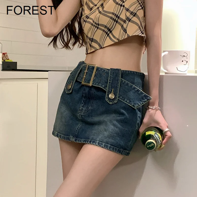 

Hot Girl Denim Skirt Women's 2022 Korean Chic Summer Retro High Waist Skirt Design Feeling Hip Wrap Skirt Miniskirt Sexy Skirt