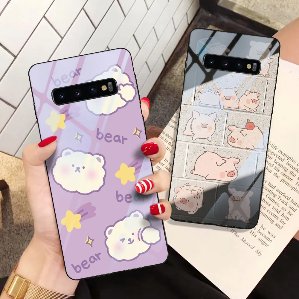 

Animal Cute Bear Pig Case for Samsung Galaxy S22 Ultra S10 Plus S20 S21 FE Note 20 10 Lite S9 9 8 S8 S10e Glass Protection Shell