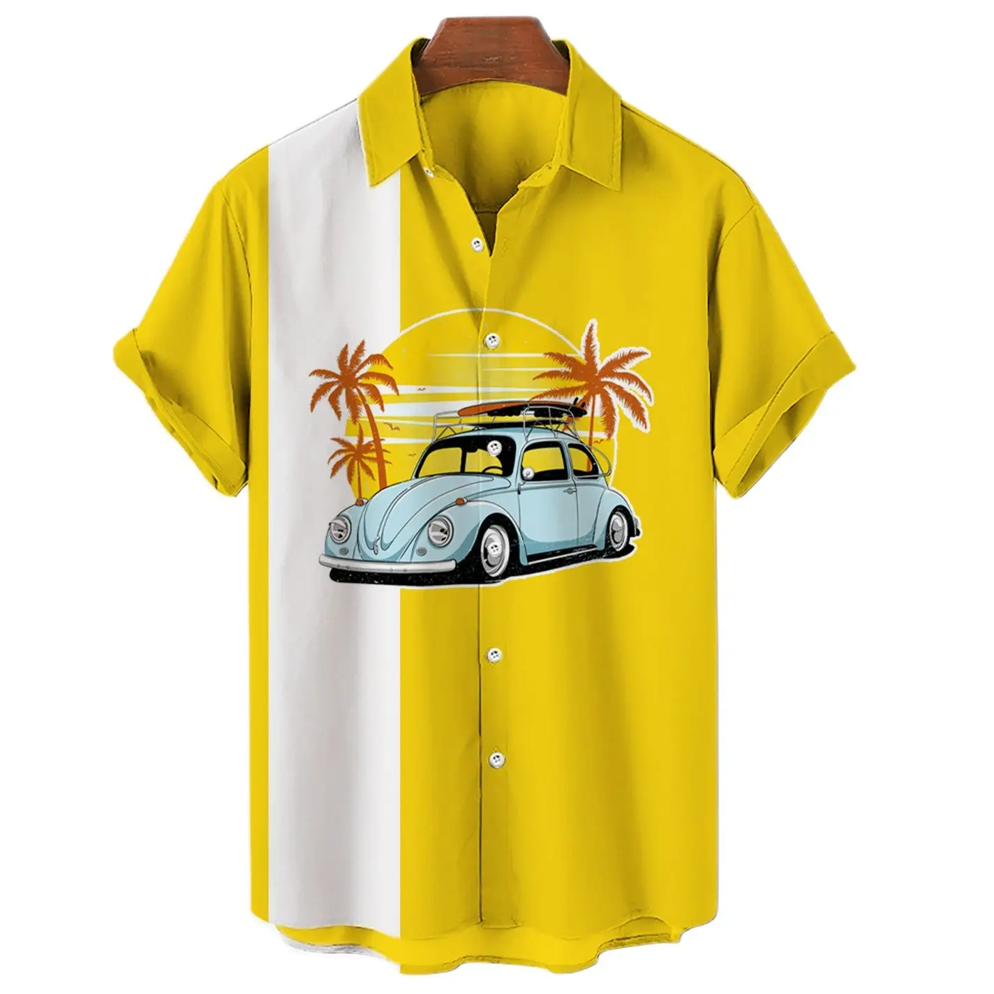 

Summer Breathable Hawaiian Shirts Men Coconut Tree Printed Short Sleeve Button Down Vacation Chemise Homme Plus Size 3XL 4XL 5XL