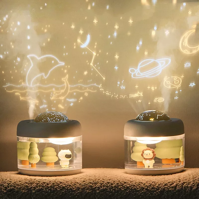 

Портативный увлажнитель воздуха с 3 романтическими проекционными лампами, цветной ночник, батарея 2000 мАч, USB Перезаряжаемый туманообразова...