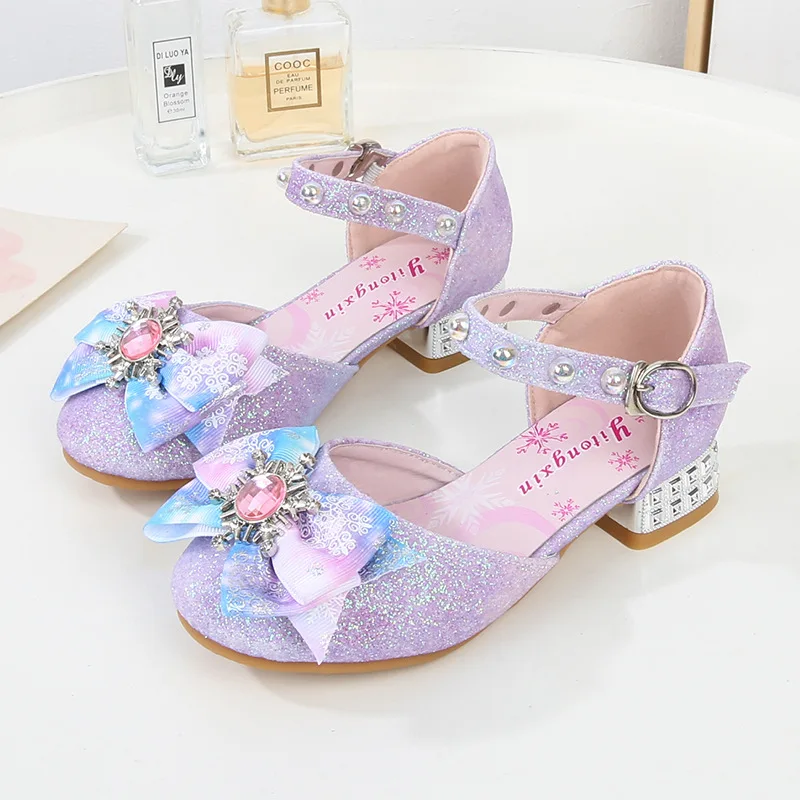 Летние новые детские сандалии для девочек, сандалии принцессы, модные сандалии с бантом для девочек, блестящие сандалии с бабочкой на высоком каблуке H908