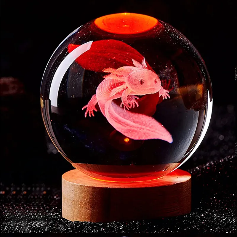 3D Axolotl Crystal Ball Night Light: Laser-Engraved, Colored, and Perfect for Birthday Gifts and Home Decor 1