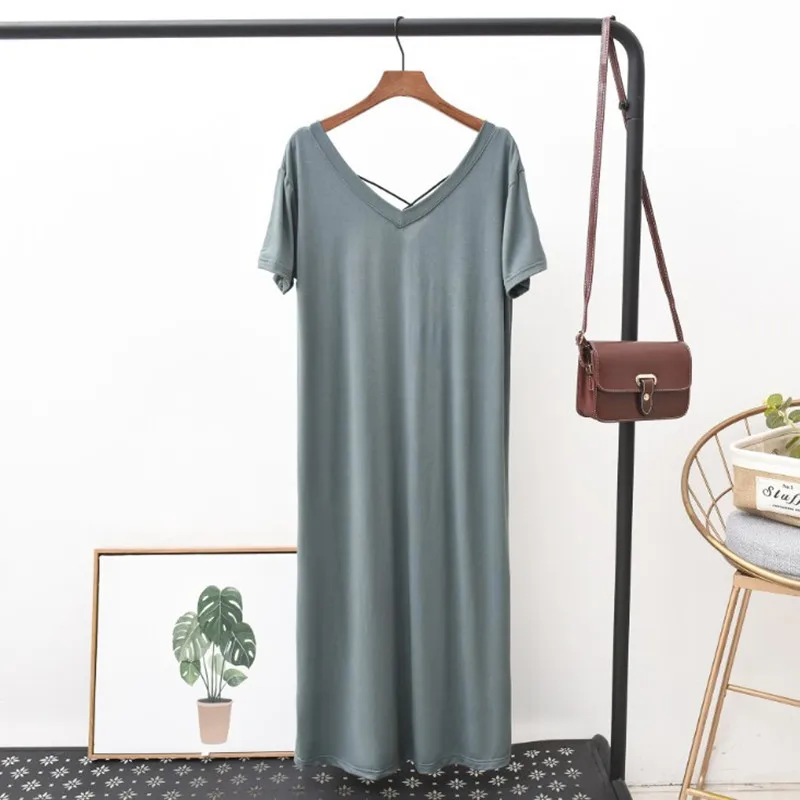 Backless Sexy Nightdress Short Sleeve Modal Homewear Women Round Collar Multicolor Sleepwear Big Size Fashion Casual Home Pjs