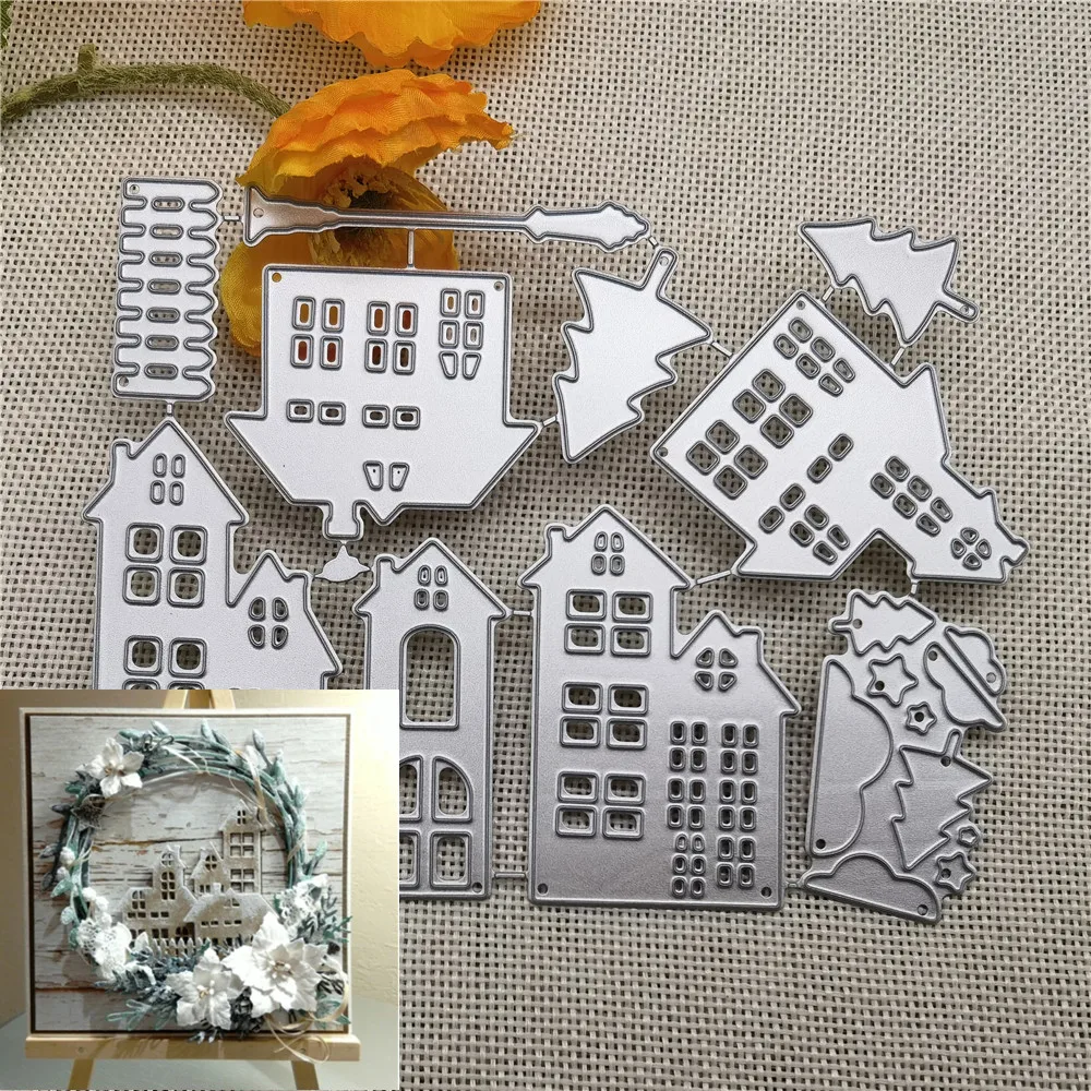 Форма здания города, Декор, поздравительная открытка, металлические штампы, трафарет «сделай сам», скрапбукинг, бумага, фотоальбом, ремесленный шаблон, штампы