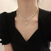 vintage double layer imitation pearl necklace ladies elegant pearl pendant accessories clavicle chain jewelry