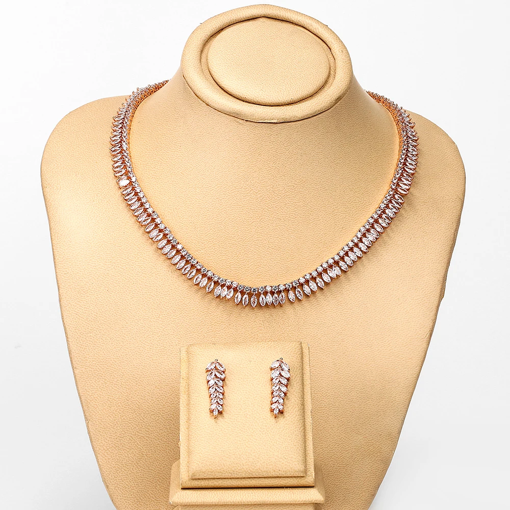 

RAKOL Fashion Classic Leaf Design White AAA Cubic Zirconia Necklace Earrings Jewelry Sets for Women Bridal Dress Accessories