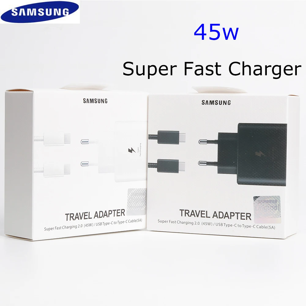 

For Original Samsung Galaxy 45W EU US Super Fast Adapter PD Charger USB C to USB C Fast Cable S22 Ultra S20 S21 A51 A52 A71 M51