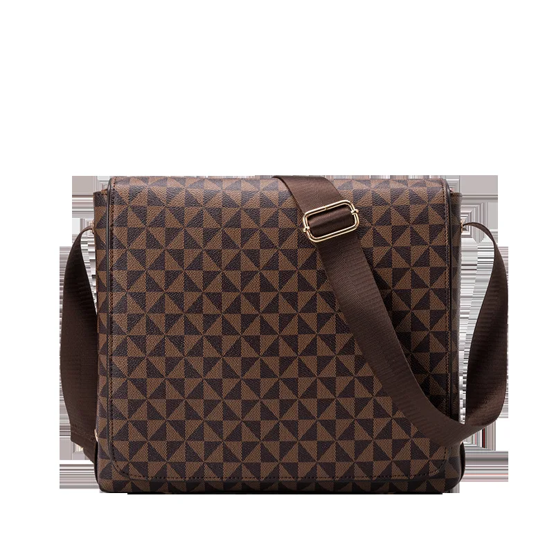 Waterproof PU Men's Bags Horizontal Square Shoulder Bag Plaid Print Simplicity Flip-top Messenger Package Briefcase  For Work