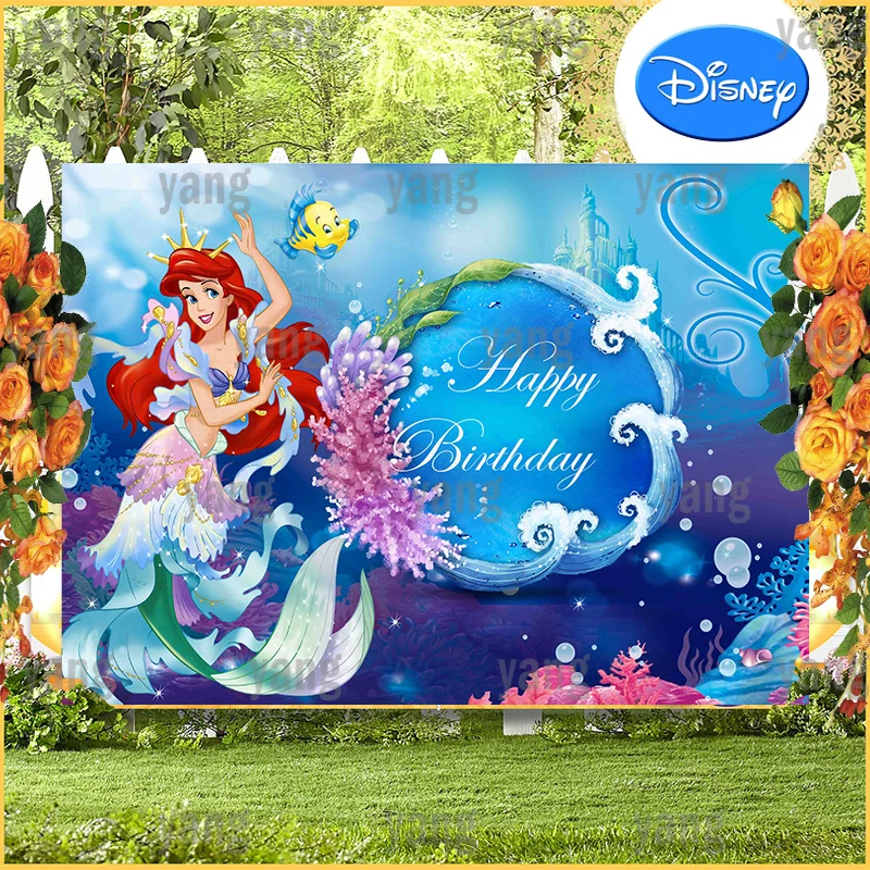The Little Mermaid Disney Ariel Under Blue Deep Sea Castle Photo Background Prop Girls Princess Birthday Photography Backdrop