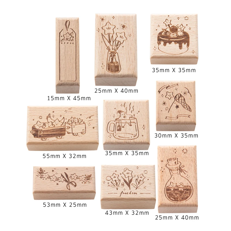 

Yoofun 9 Шт. Набор Деревянных Штампов Со Звездой И Рекой Дизайн Kawaii Стандартные Резиновые Штампы Для DIY Скрапбукинга Изго...