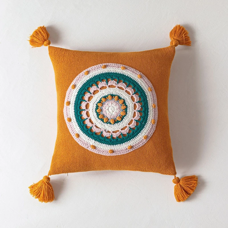 

Boho Mandala Tufted Lumbar Throw Pillow Cover Farmhouse Cotton Embroideried Accent Cushion Case for Couch Sofa Home Decor TJ7139