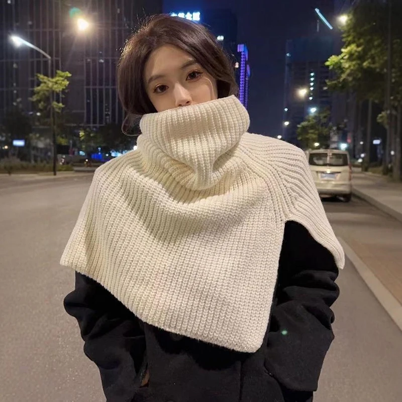 Pullover Scarf Knitted Shawl Winter False Collar Coat Bib Warm Turtleneck Slit Jumper Clothes Accessories