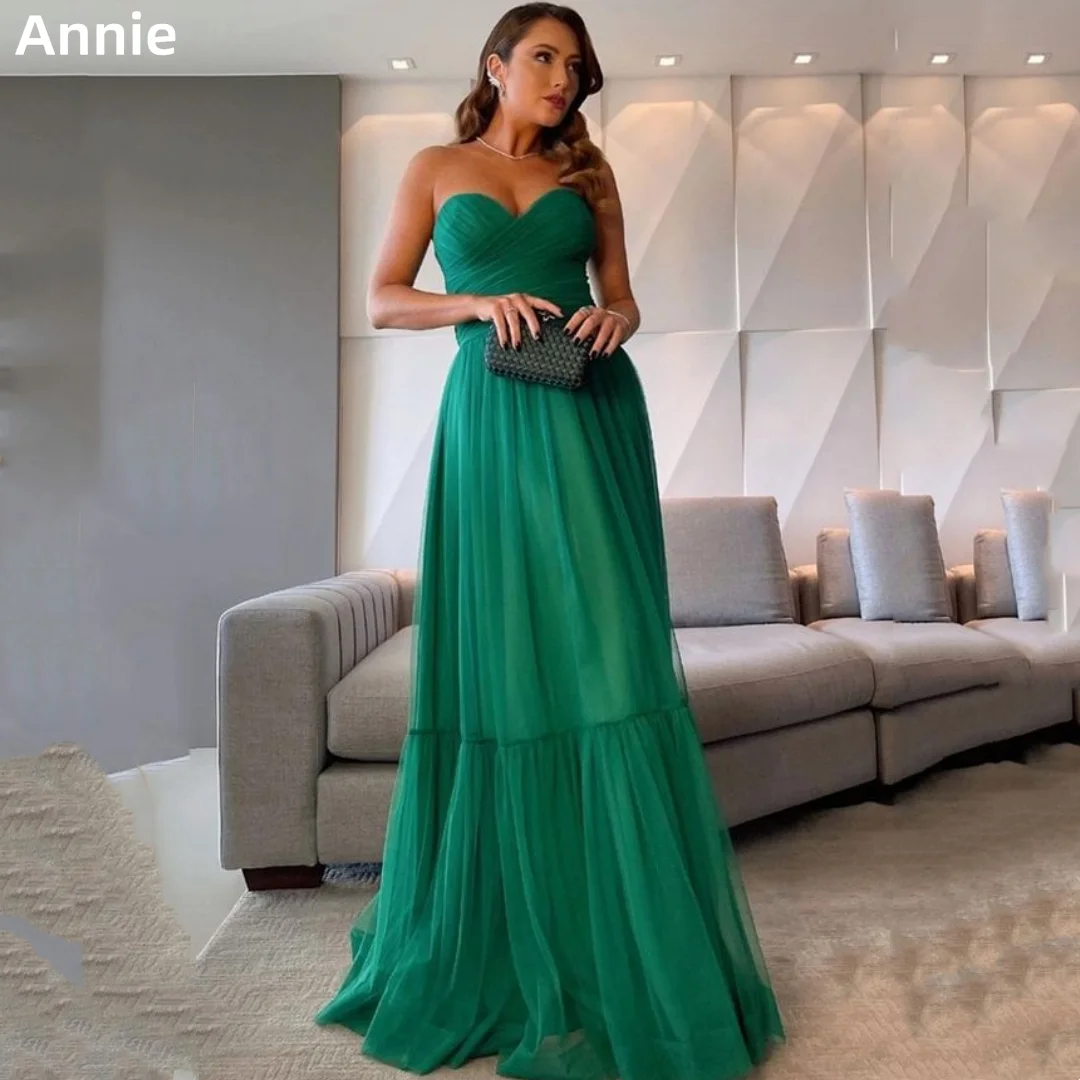 

Annie Sexy Strapless Prom Dresses Tulle Green Party Dresses Ladies Formal Occasion2023 Vestidos De Noche فساتين للحفلات الراقصة