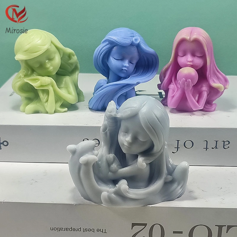 

Mirosie Cute Girl Silicone Mold Epoxy Plaster Candle Mold Girl Candle Silicone Mold Fondant Cake Resin Molds Cake Decoration