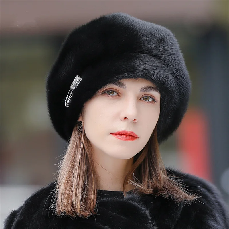 Women's Fur Hat 2022 Winter Fluffy Marten Russian Fur Hat Women's Headband Outdoor Winter Hat Earmuffs Ski Hat Warmth