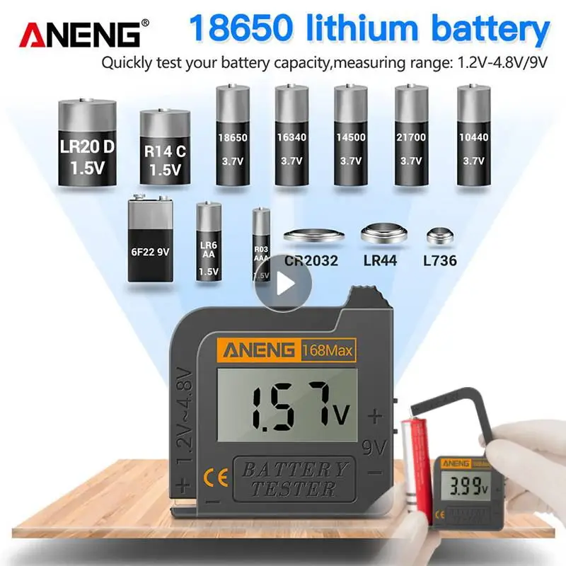 

ANENG 168Max Digital Battery Capacity Tester Universal Battery Tester Checker AA AAA 9V 1.5V Button Cell Battery Testing Tool