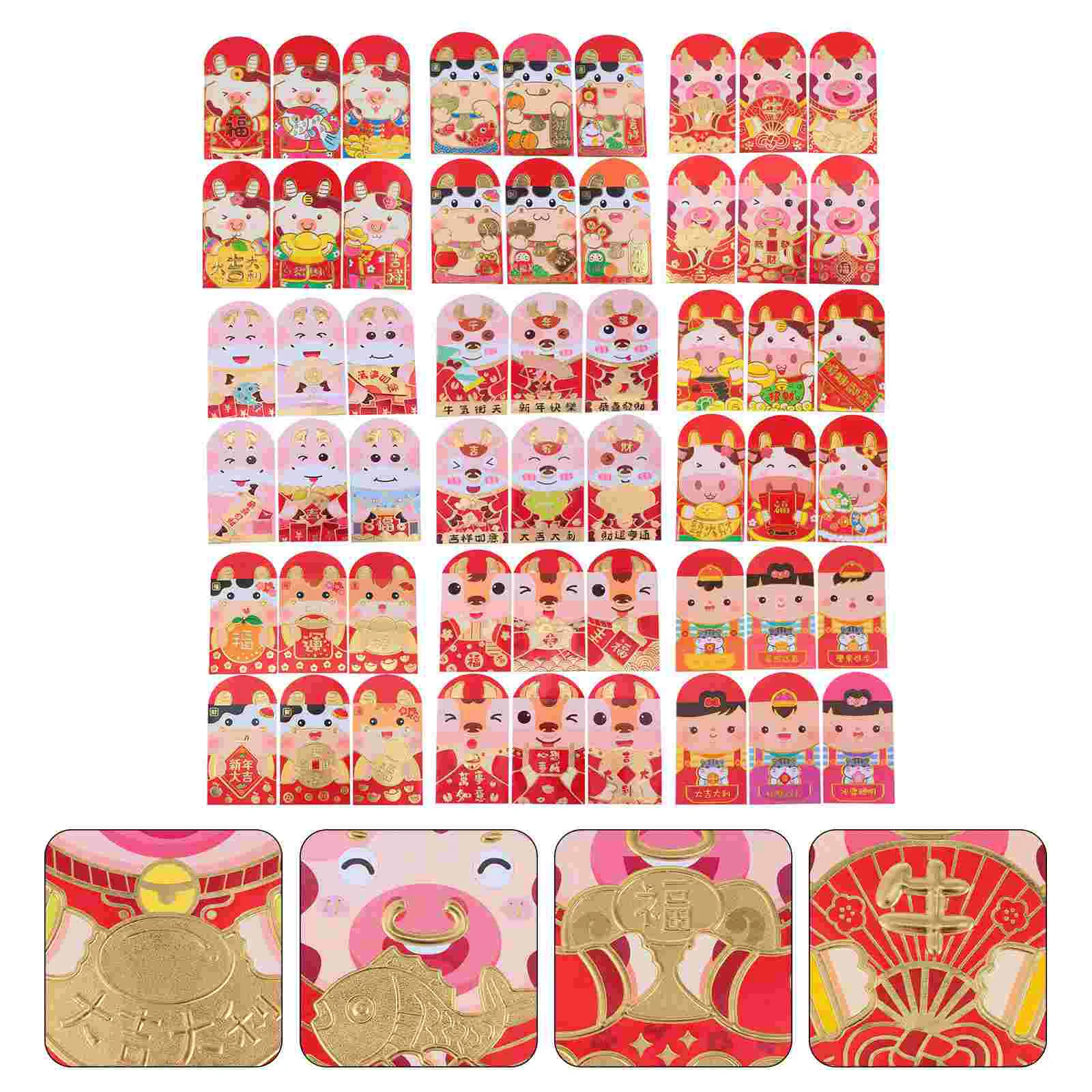 

Красный китайский новый пакет конверт 2021 деньги счастливый Ox Весенний фестиваль поркет Знак зодиака сумка для вечерние поставка карман