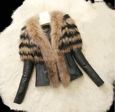 Faux Fur Pu Leather Women's Faux Leather Coat S-6XL Fox Fur Luxury Short Jacket Women Leather Skinny Luxury Girl Jackets