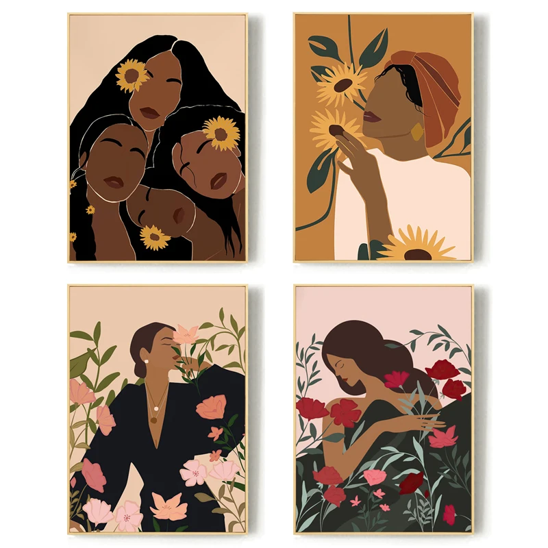 

Abstract Flower Girls Canvas Painting Nordic Butterfly Leaf Black Woman Poster Print Wall Art Picture Living Room Home Decor