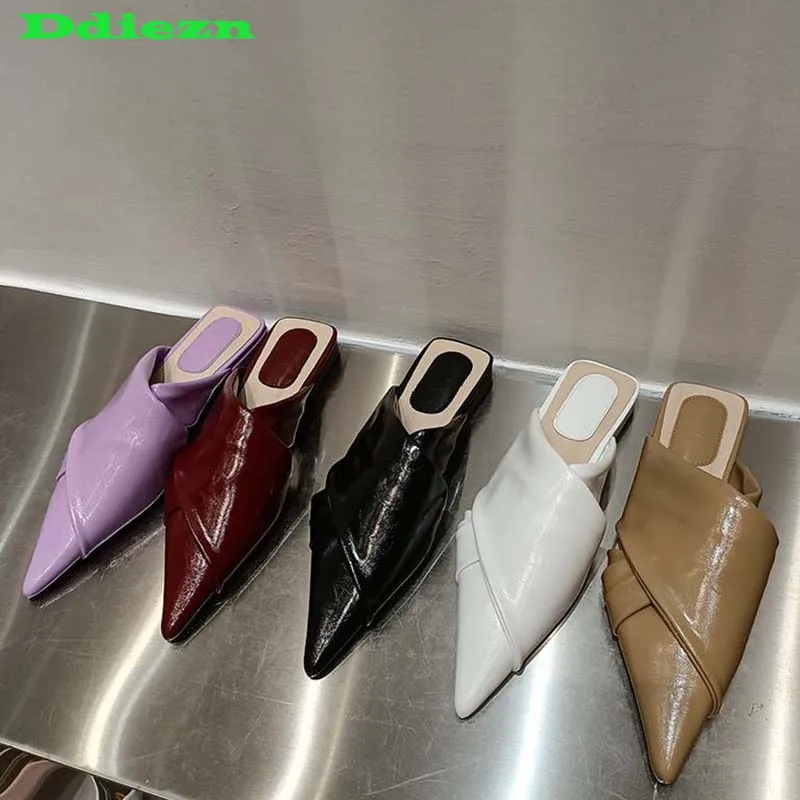 

Шлепанцы женские без задника, повседневная Уличная обувь, сланцы, заостренный носок, плоская подошва, сандалии, 2023