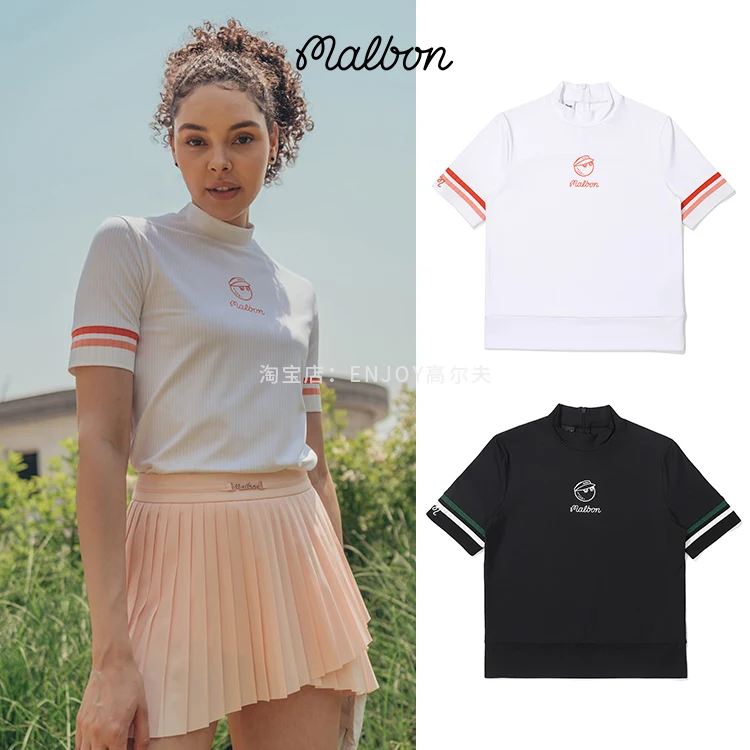 

2023 Women's Golf Short Sleeve T-shirt Mid Neck Malbon Golf Wear Women Malbon Golf Clothing Golf Tee Women Golf Wear New Product